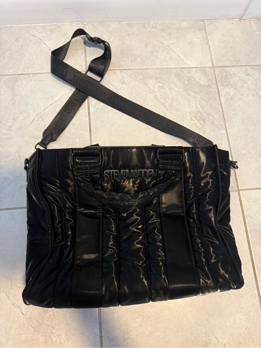 Steve Madden Black Quilted Shoulder Tote